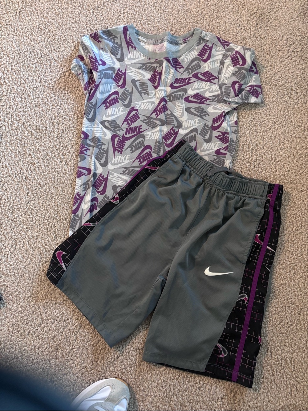 Nike Gray and Purple Kids Matching Shorts Set